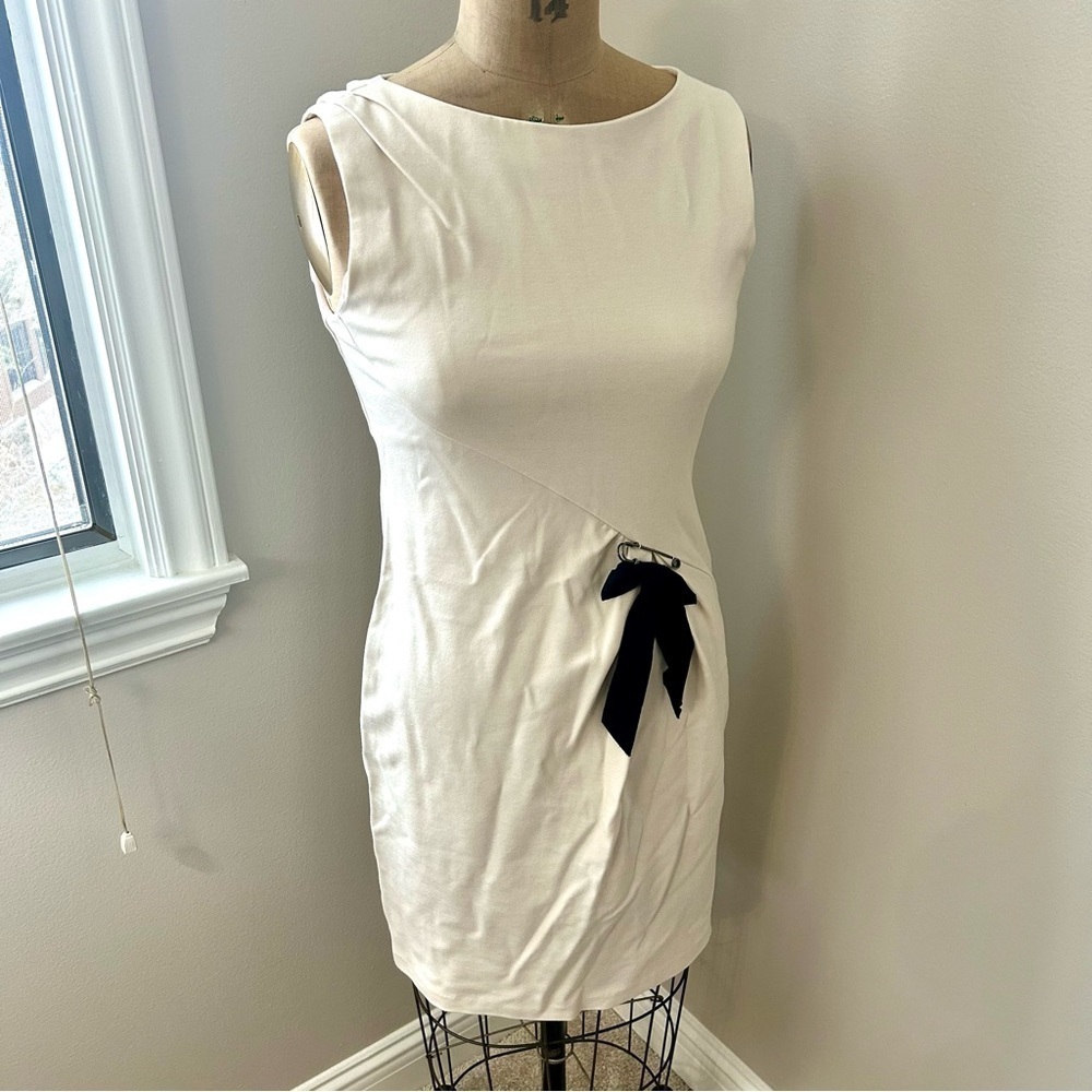 Women’s Nanette Lepore “Take a Bet” Cream Knit Shift Dress w/Black Bow Sz 8 NWT! - Picture 2 of 16